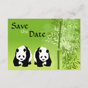Invitation Ours Pandas et Mariage Bambou Enregistrer la Date