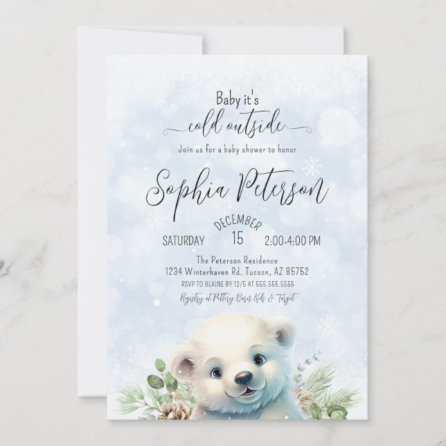 Invitation Ours polaire d'hiver Froid à l'extérieur Baby show (Devant)