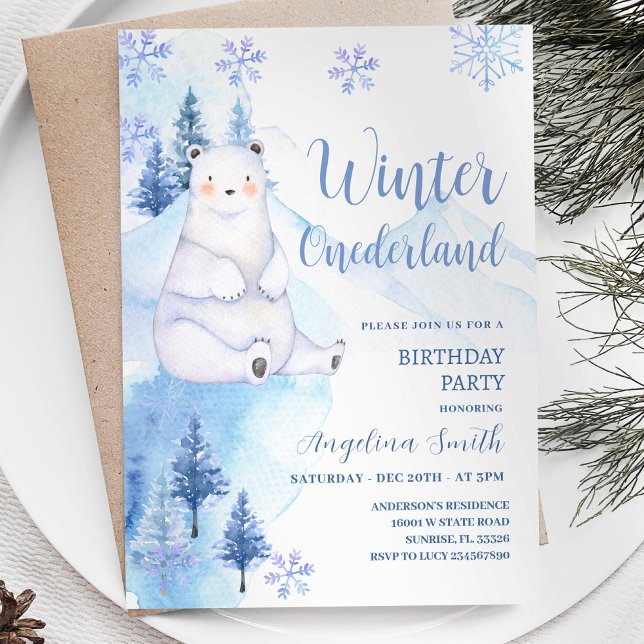 Invitation Ours polaire d'hiver Snowflakes Anniversaire (Créateur téléchargé)