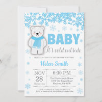 Ours polaire Hiver Baby shower Garçon bleu Flocon 