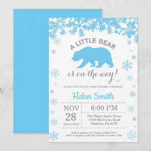 Invitation Ours polaire Hiver Baby shower Garçon bleu Flocon 