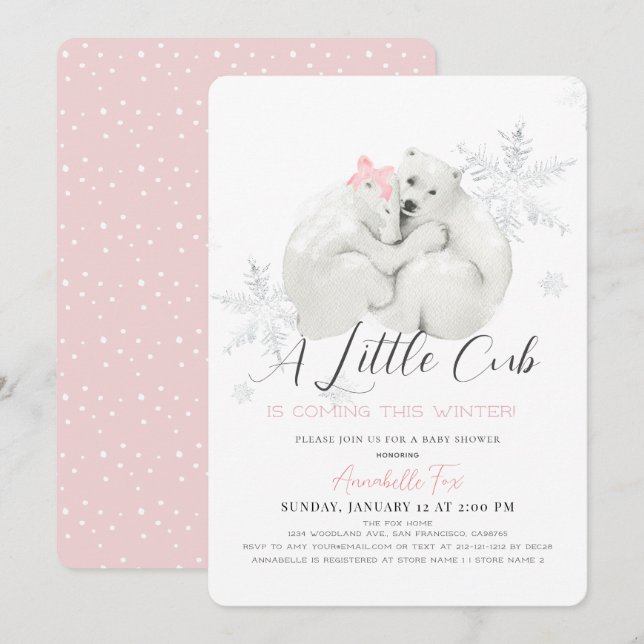 Invitation Ours polaire Hiver Flocon de neige Baby shower fil (Devant / Derrière)