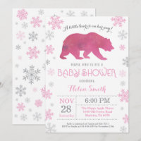 Ours polaire Hiver rose Fille Baby shower Flocon d