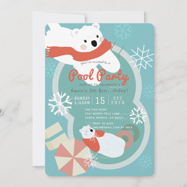 Invitation Ours polaire Jeu de piscine d'hiver Anniversaire I (Devant)
