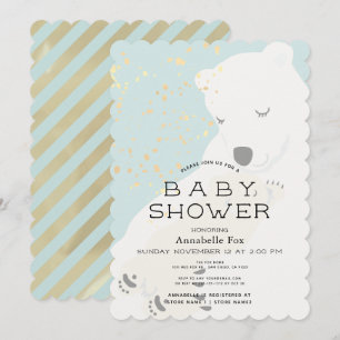 Invitation Ours Polaire Maman & Cub Baby shower Bleu Invitati