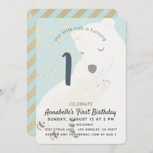 Invitation Ours polaire, maman & Cub Bleu 1er anniversaire In