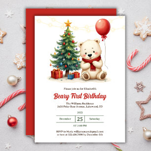 Invitation Ours polaire mignon Beary Noël 1er anniversaire