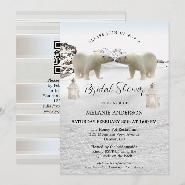 Invitation Ours polaire QR Code Hivernal Douche nuptiale Invi (Devant / Derrière)
