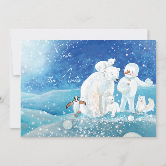 Invitation Ours polaire, renard, manchot et bonhomme de neige (Devant)