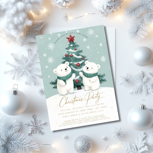 Invitation Ours polaires Neige mignonne fête de Noël (Créateur téléchargé)