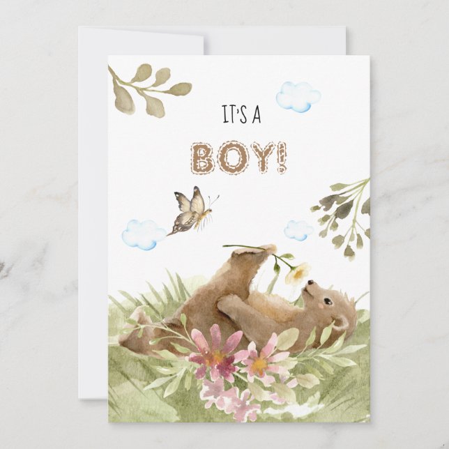 Invitation *~* Ours Profitant Fleur Baby Boy Douche (Devant)