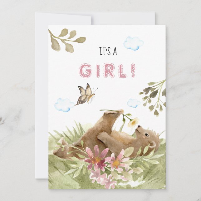 Invitation *~* Ours Profitant Fleur Baby Girl Douche (Devant)