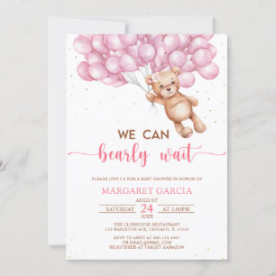 Invitation Ours rose avec ballons Baby shower Ours en peluche