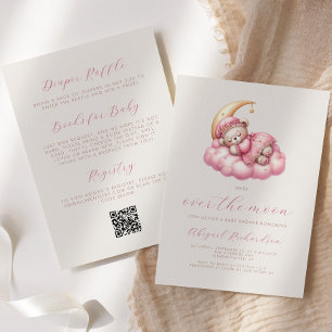 Invitation Ours Rose Fille Code QR Baby Shower Lune