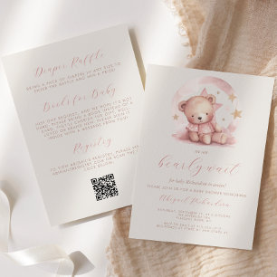 Invitation Ours Rose Mignon Code QR Fille Baby Shower