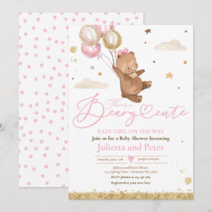 Invitation Ours Rose Teddy Béary Bébé mignonne fille sur le c