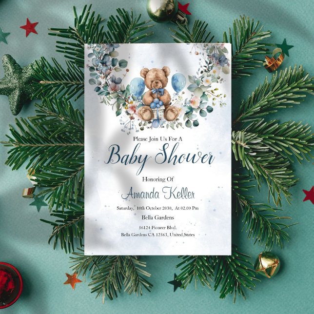 Invitation Ours rustique et Baby shower Eucalyptus (Créateur téléchargé)