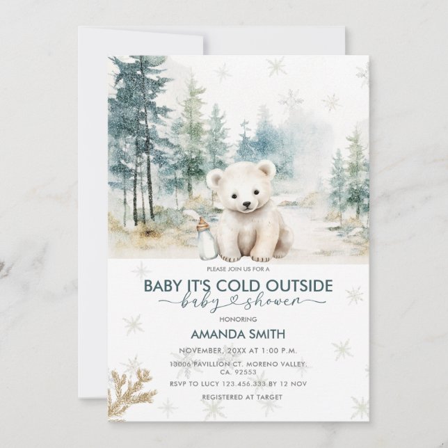 Invitation Ours Snowflakes Froid à l'extérieur du Baby shower (Devant)
