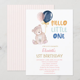 Invitation Ours Teddy rayé Bonjour Petit Un Anniversaire