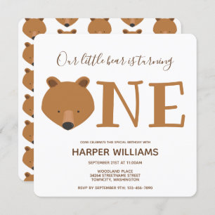Invitation Ours Turner un animal mignon 1er anniversaire