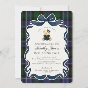 Invitation Ourson à nœud papillon Coquette Prépa Anniversaire