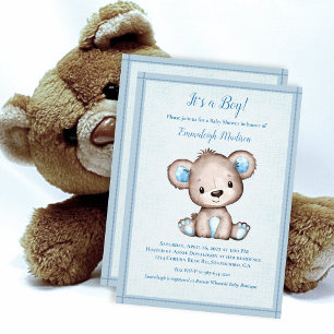 Invitation Ourson Brun Mignon Pour Baby Shower Garçon