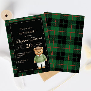 Invitation Ourson classique polo prépa plaid Baby Shower