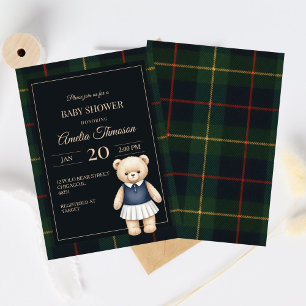 Invitation Ourson classique polo prépa plaid Baby Shower
