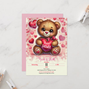 Invitation Ourson de la Saint-Valentin à coeur rouge Baby Sho