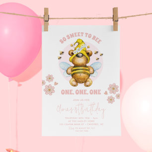 Invitation Ourson en miel rose Sweet To Bee 1er anniversaire