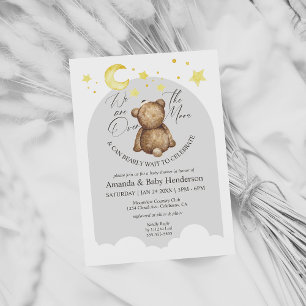 Invitation Ourson gris Over The Moon pour Baby Shower