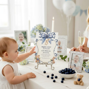 Invitation Ourson Lapin aux Myrtilles Fantaisiste Premier Ann