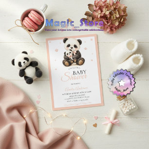 Invitation Ourson Maman Ours Panda Aquarelle Pattes Roses