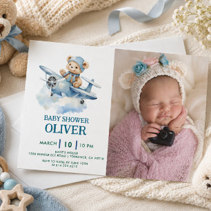 Invitation Ourson Mignon Avion Bleu Le Temps Passe Premier 1e