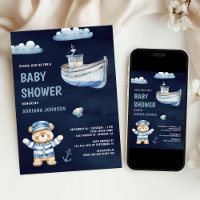 Ourson Mignon Bateau de Marine Garçon Baby Shower
