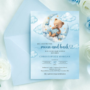 Invitation Ourson mignon lune et retour garçon baby shower