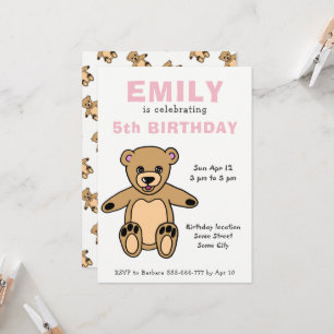 Invitation Ourson Mignon Rose Anniversaire Fille 