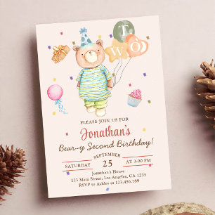 Invitation Ourson Sage Vert Beary Deuxième Anniversaire