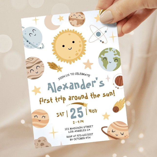 Invitation Outer Space Birthday First Trip Around The Sun  (Créateur téléchargé)