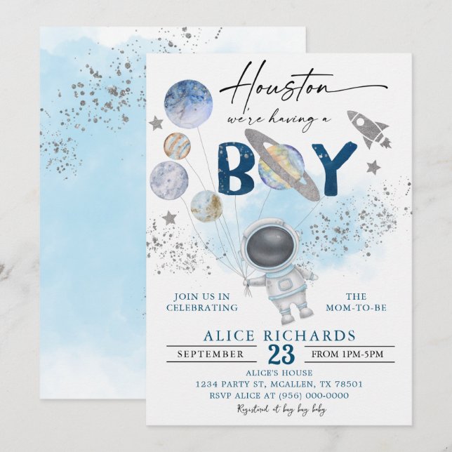 Invitation Outer Space Boy Baby Shower Galaxy Baby Shower (Devant / Derrière)
