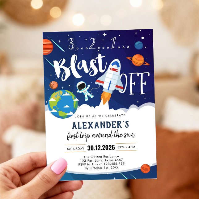 Invitation Outer Space First Trip Around the Sun 1st Birthday (Créateur téléchargé)