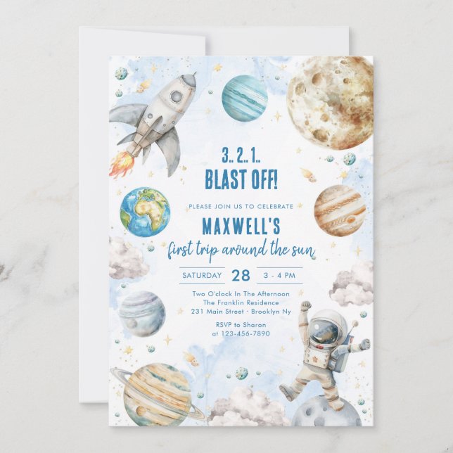 Invitation Outer Space Planets Astronaut Boy Birthday (Devant)