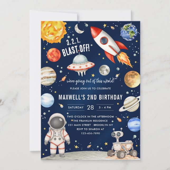 Invitation Outer Space Planets Astronaut Boy Birthday (Devant)