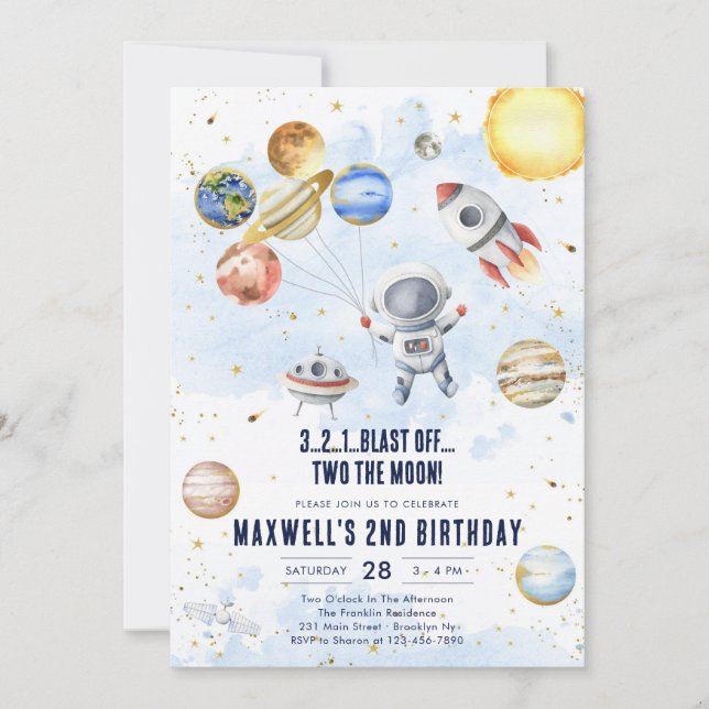 Invitation Outer Space Planets Astronaut Boy Birthday (Devant)
