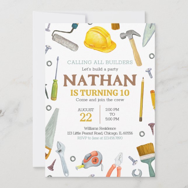 Invitation Outils de construction Anniversaire (Devant)