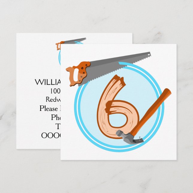 Invitation Outils de construction pour garçon de 6 ans concep (Devant / Derrière)