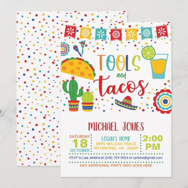 Invitation Outils et Tacos - Blanc (Devant / Derrière)