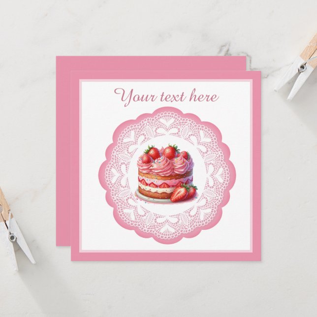 Invitation Ouverture de gâteau rose boulangerie ou toute acti (Devant/Arrière en situation)