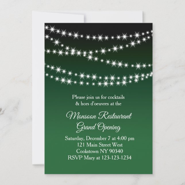 Invitation Ouverture du restaurant Grand Twinkle Lights vert  (Devant)