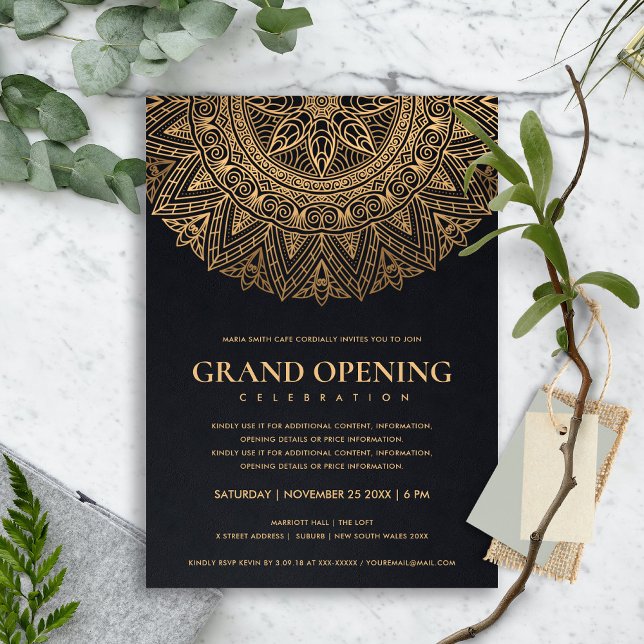 INVITATION OUVERTURE GRANDIOSE MANDALA ORNÉ CLASSE OR NOIR (Créateur téléchargé)